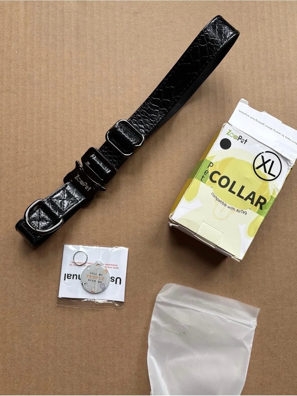 Black Faux-Leather GPS Dog Collar - XL AirTag Compatible